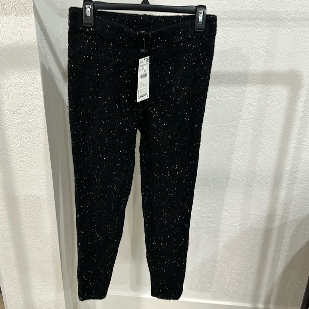 Zara Black Speckled Knit Leggings | L